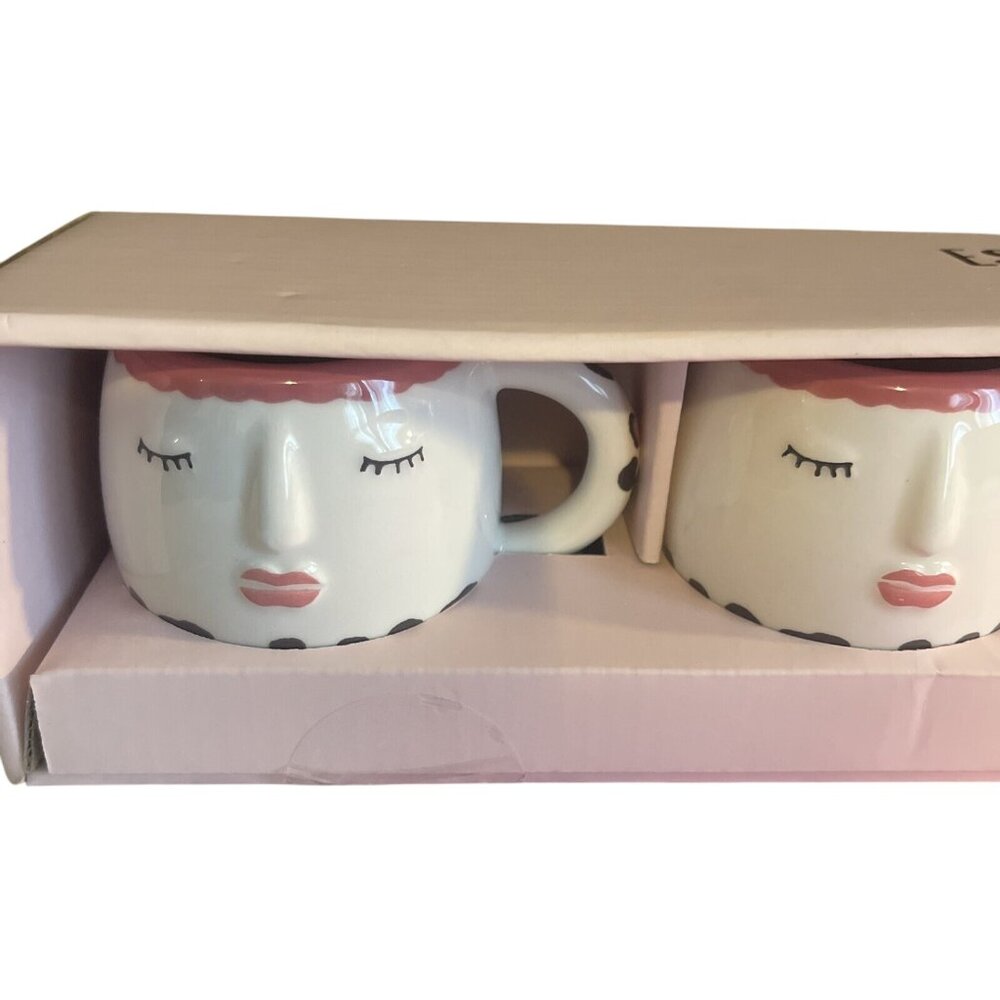 Lang Espresso Set of 4 Woman's Face New Hand Painted Ladies Face Coffee Cup Mug - Picture 3 of 16